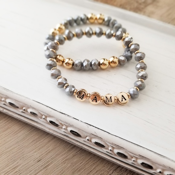 catlg Jewelry - Grey Gold Glass Bead Mama Stretch Bracelet Set